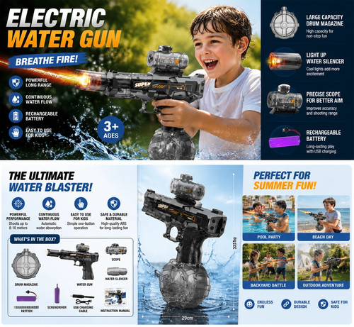 Motorized water gun - motorized, electric